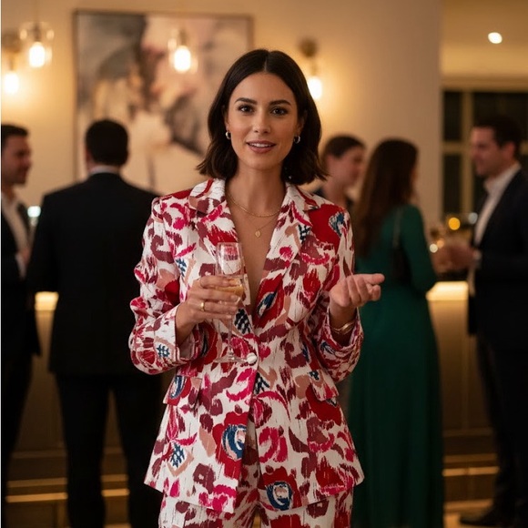 L'ATISTE SZ M TWO PIECE ABSTRACT BLAZER PANTS SET,  EVENING WEAR OR OFFICE WEAR - Picture 2 of 12